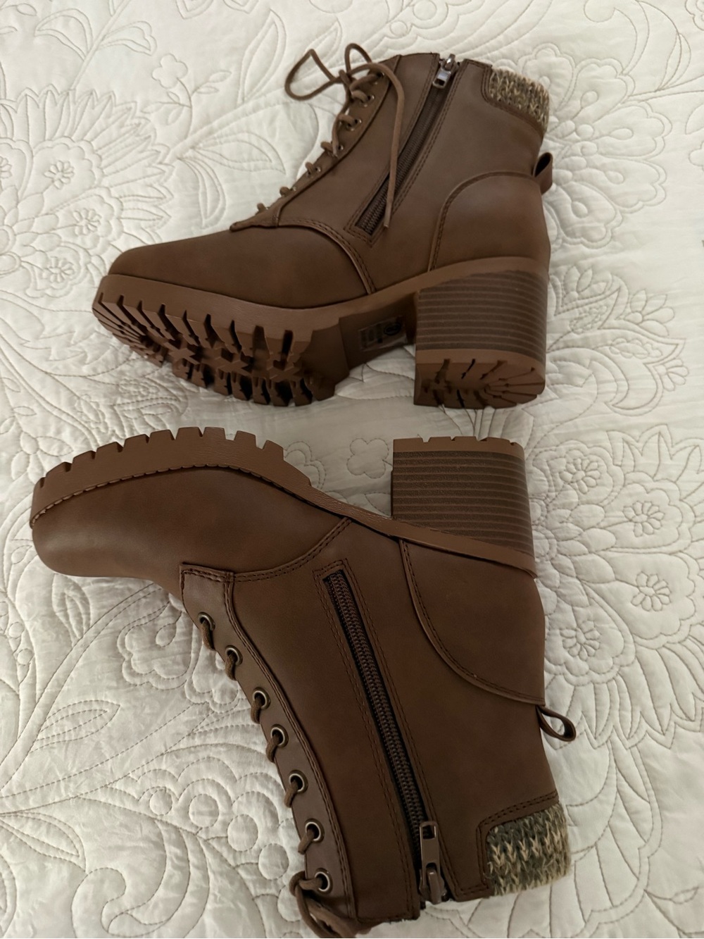 Soda Single Lug Sole Chunky Heel Combat Ankle Boot Lace up w/Side Zipper - Picture 4 of 12